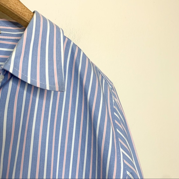 L.L. Bean Blue Stripe Wrinkle Resistant Cotton Button Down Blouse Medium M - Picture 8 of 8